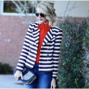 CAbi# 5094 Love Carol Women Nautical Cruise Jacket Tweed Stripe Blue Red 10